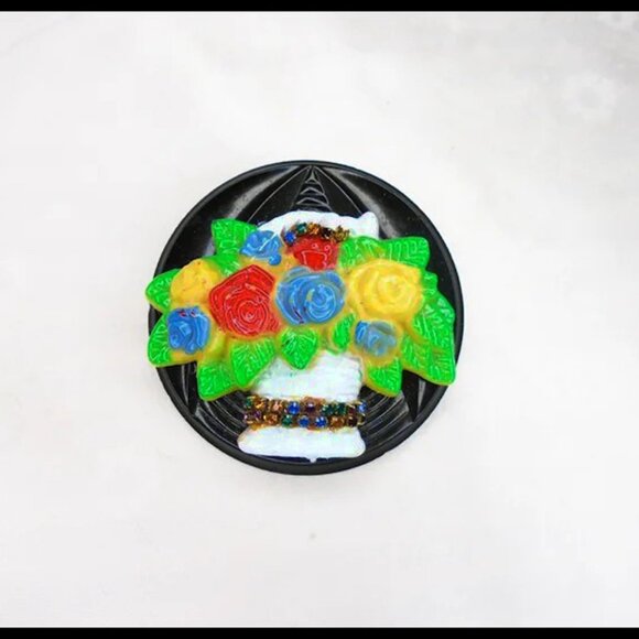 Big Flower Brooch Pin - Scarf Slide with Rainbow Rhinestones - Handmade OOAK - Picture 7 of 12